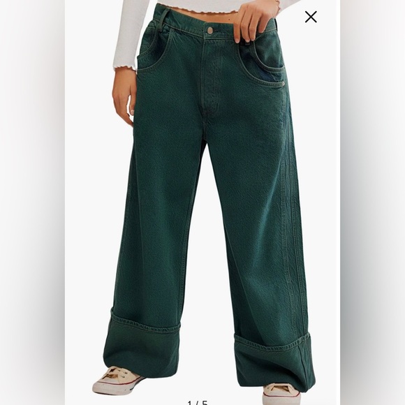 NWOT Free People|| Final Countdown Cuffed Wide Leg Jeans Luke green, Size 24 - Picture 2 of 9